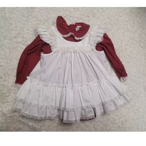 Vintage  Bryan Girls Dress  3 T Red White  2 Pieces Long Sleeves